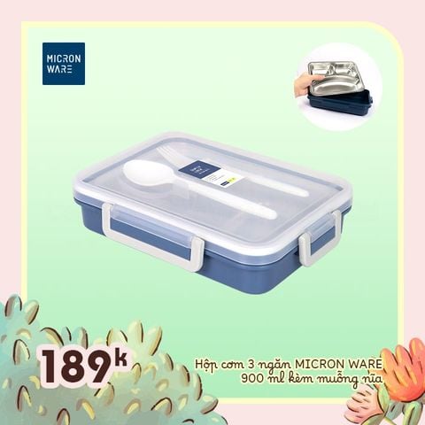 Hộp cơm 3 ngăn Micronware 900ml kèm muỗng nĩa - 6236