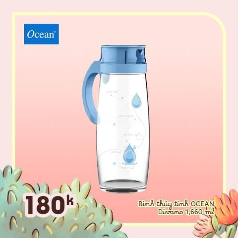 Bình thủy tinh Divano 1.6L - in Hoa - 3V2055801X0041 || Divano glass pitcher  1.6L - Printed - 3V2055801X0041