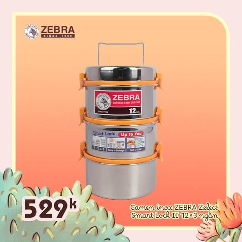 Camen Inox 12cm 3 ngăn - Smart Lock II - Zelect - 150235 || 3-compartment stainless steel mess kit with lock Smart Lock II-Zelect - 150235