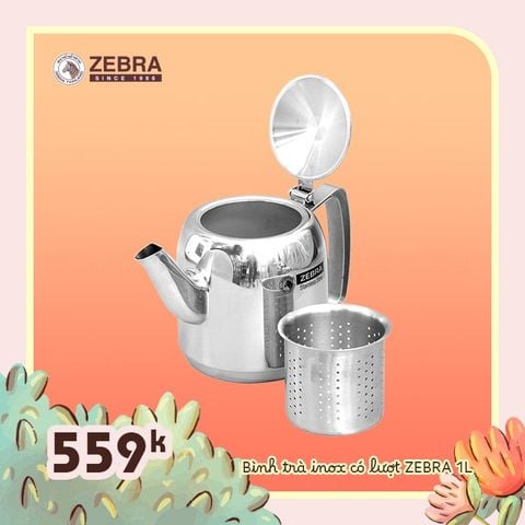 Bình trà Inox Zebra có lượt 1L - 113404 || Stainless Steel Tea Pot With Strainer 1L - 113404