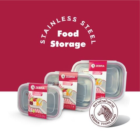 Hộp thực phẩm Inox 304 Zebra kín hơi - 3 size ( 1L, 1.6L, 2.6L )