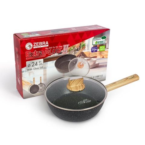 Chảo chống dính sâu lòng Zebra Extra Plus 24cm nắp kính – 974172