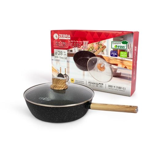 Chảo chống dính sâu lòng Zebra Extra Plus 28cm nắp kính – 974173