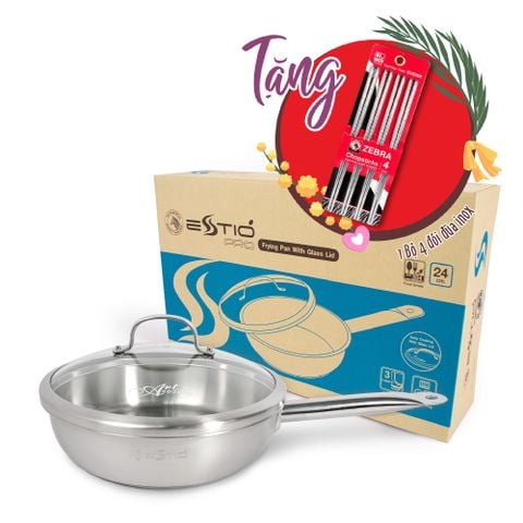 Chảo Inox Zebra Estio Pro nắp kính 24cm - 175102