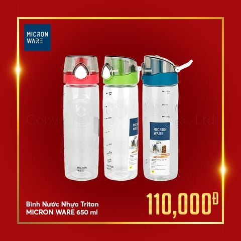 Bình nước nhựa Tritan Micron Ware 650ml - 5298A || Tritan plastic water bottle 650ml - 5298A - T5