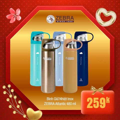 Bình giữ nhiệt Inox 304 ZEBRA Atlantic 480ml - 112630 || Atlantic stainless steel vacuum bottle 480ml - 112630