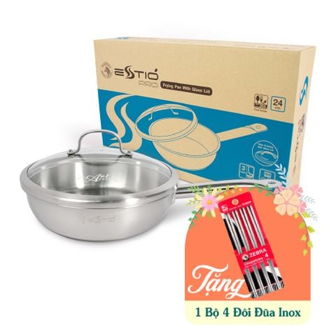 Chảo Inox Zebra Estio Pro nắp kính 24cm - 175102