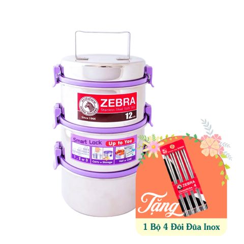 Camen Inox 12cm 3 ngăn - Smart Lock II - Zelect - 150235 || 3-compartment stainless steel mess kit with lock Smart Lock II-Zelect - 150235