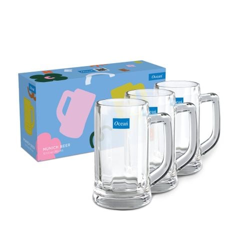 Bộ 3 ly bia thủy tinh Ocean Munich 355ml - 5P0084003G0000 || Set of 3 Munich beer mug 355ml - 5P0084003G0000