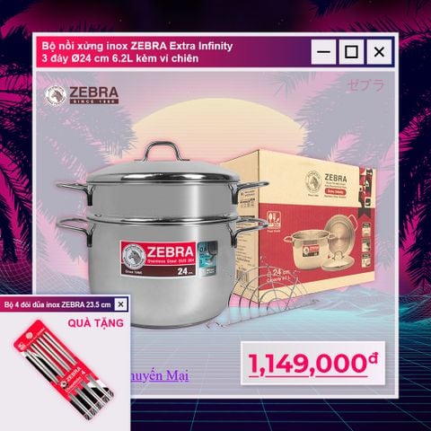 Nồi xửng Inox Extra Infinity 3 đáy, 24cm, 6.2L (kèm vỉ chiên) - 163641