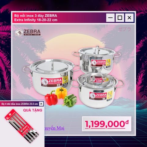 Bộ nồi 3 đáy Extra Infinity (0.6mm) 18cm - 20cm - 22cm - 180827 || Extra Infinity 3-layer-bottom cookware set (0.6mm) 18cm - 20cm - 22cm