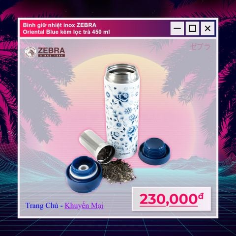 Bình Giữ Nhiệt Inox Kim Mã Thịnh Vượng kèm lọc trà 450ml - Lộc Phát Collection - 112906 ||  Oriental Blue - Stainless steel vacuum flask 450 ml - Loc Phat Collection - 112906