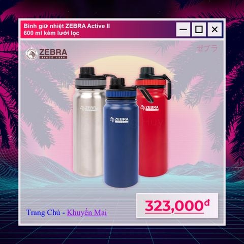 Bình Giữ Nhiệt ZEBRA Active II 600ml kèm lưới lọc trà - 112808 || Active II Vacuum Bottle 600ml - SUS304