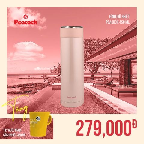 Bình giữ nhiệt Peacock 450ml - AMG-45 ||  Peacock Vacuum Bottle 450ml - AMG-45