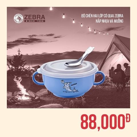Bộ chén hai lớp có quai, nắp nhựa và muỗng - 184287 || Set of 2 rice bowls with handles, plastic lid and spoon - 184287