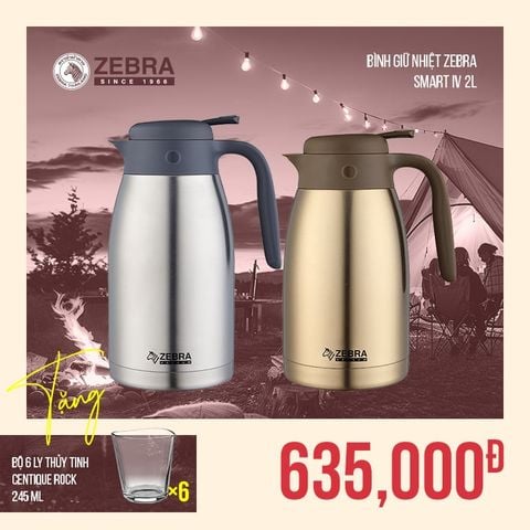 Bình giữ nhiệt Inox 2L - Smart IV - 112943 || Zebra Smart IV stainless steel vacuum flask with spout and handle 2L - 112943