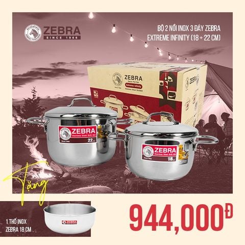 Bộ nồi Inox 3 đáy 18cm + 22cm Extreme Infinity - 180820 || Extreme Infinity 3-layer-bottom cookware set - 18cm + 22cm - 180820