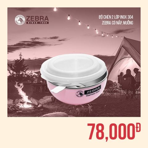 Bộ chén 2 lớp Inox 304 Zebra (nắp + muỗng) - 184202