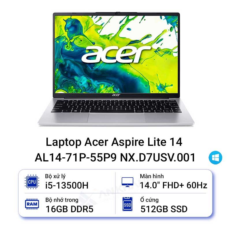  Laptop Acer Aspire Lite 14 AL14-71P-55P9 (i5-13500H | 16GB | 512GB | Intel UHD | 14' WUXGA | Win 11) 