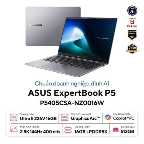  Laptop ASUS ExpertBook P5 P5405CSA-NZ0016W (Ultra U5 226V | 16GB | 512GB | Intel Arc 130V | 14' 2K WQXGA 144Hz | Win 11) 