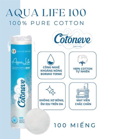 BÔNG TẨY TRANG AQUA LIFE 100 MIẾNG MAY VIỀN chắc chắn, không bong xù