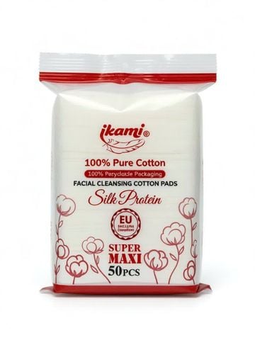 Bông rửa mặt, tẩy trang Ikami Super Maxi 50 miếng (Silk Protein từ tơ tằm)