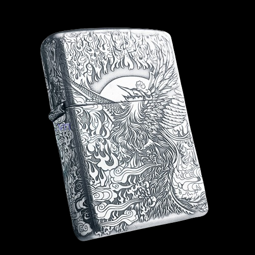 BẬT LỬA ZIPPO BẠC ĐÚC NGUYÊN KHỐI STERLING CHẠM KHẮC CHIM PHƯỢNG HOÀNG 4 MẶT - ZB32