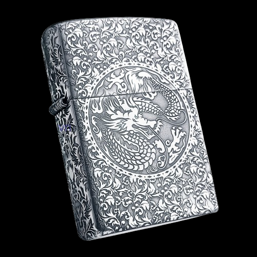 BẬT LỬA ZIPPO BẠC ĐÚC NGUYÊN KHỐI STERLING KHẮC RỒNG PHƯỢNG ZB38