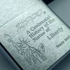 Bật Lửa Zippo Đồng Khối Mạ Chrome Trắng Trơn Phay Xước Chủ Đề Nữ Thần Tự Do Liberty Đời XII La Mã Sản Xuất Năm 1996 ZL876