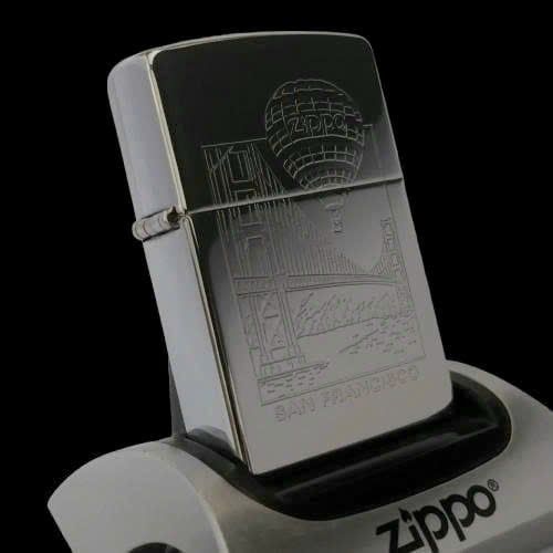 Bật Lửa Zippo Đồng Khối Mạ Chrome Trắng Bóng Khắc Ăn Mòn Chủ Đề Cầu Cổng Vàng Thành Phố San Fancisco Đời XII La Mã Sản Xuất Năm 1996 ZL863