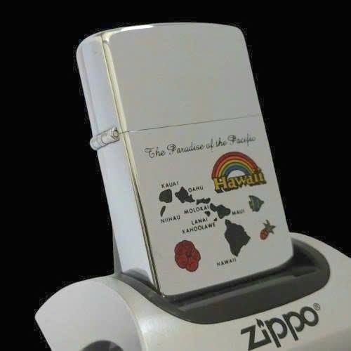 Bật Lửa Zippo Đồng Khối Mạ Chrome Bóng Khắc Ăn Mòn Phủ Sơn Chủ Đề Quần Đảo Hawaii Đời III La Mã Sản Xuất Năm 1987 ZL862