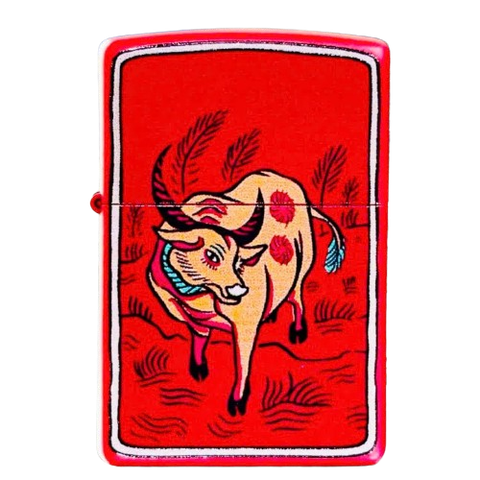 Bật Lửa Zippo Sơn Đỏ Bộ Sưu Tập 12 Con Giáp Họa Tiết In Tranh Đông Hồ Z346
