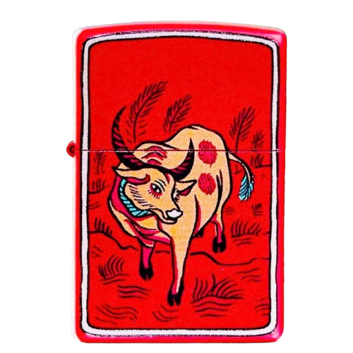 Bật Lửa Zippo Sơn Đỏ Bộ Sưu Tập 12 Con Giáp Họa Tiết In Tranh Đông Hồ Z346