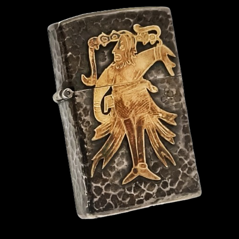 BẬT LỬA CỔ BẠC QUATEMALA NGUYÊN KHỐI STERLING GÕ BÚA, PHOM SLIM, HỌA TIẾT VÀNG NGUYÊN KHỐI 14K, LÀM THỦ CÔNG CỰC HIẾM GẶP SX THẬP NIÊN 1950S BK28