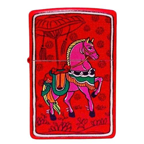 Bật Lửa Zippo Sơn Đỏ Bộ Sưu Tập 12 Con Giáp Họa Tiết In Tranh Đông Hồ Z345