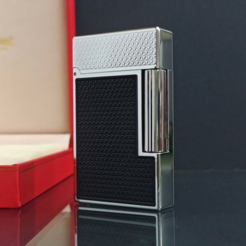 Bật Lửa Dupont HK Ga Đá Nắp Kim Cương Trắng Sơn Đen Vân 3D D213