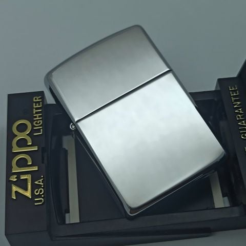 Bật Lửa Zippo Đồng Khối Mạ Chrome Trắng Trơn Bóng Đời V La Mã Sản Xuất Năm 1989 ZL858