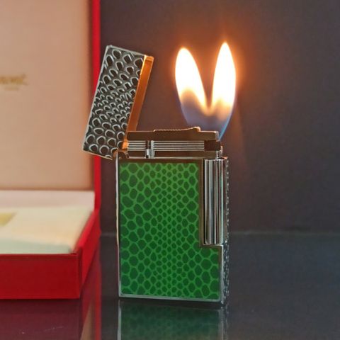 Bật Lửa Dupont HK Ga Đá Vân Kim Cương Sơn Xanh Họa Tiết Da Rắn Lửa Tai Thỏ D215