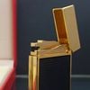 Bật Lửa Dupont HK Ga Đá Mạ Vàng Nắp Kim Cương Sơn Đen Vân 3D D214
