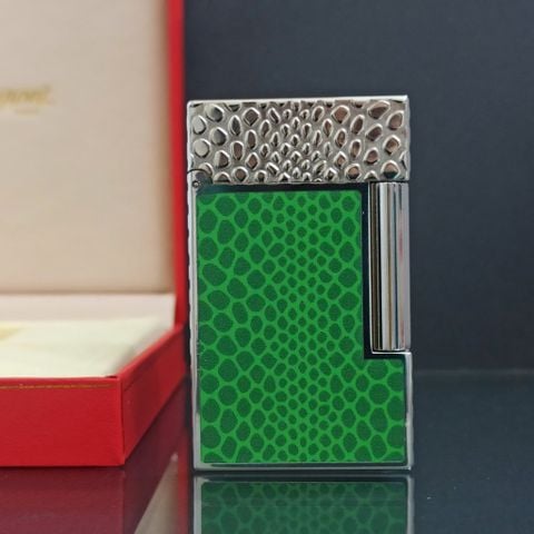 Bật Lửa Dupont HK Ga Đá Vân Kim Cương Sơn Xanh Họa Tiết Da Rắn Lửa Tai Thỏ D215