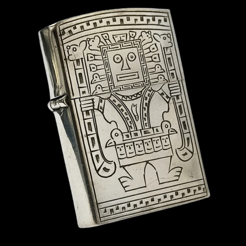 BẬT LỬA CỔ BẠC PERU NGUYÊN KHỐI STERLING 925 HỌA TIẾT CỔ, LÀM THỦ CÔNG CỰC HIẾM GẶP SX THẬP NIÊN 1950S BK31