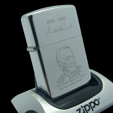 Bật Lửa Zippo Đồng Khối Mạ Chrome Khắc Ăn Mòn Chân Dung Các Vị Tổng Thống Hoa Kỳ Đời V La Mã Sản Xuất Năm 1989 ZL880