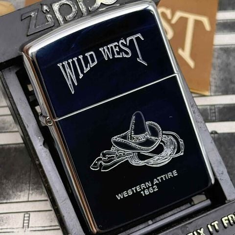 Bật Lửa Zippo Chrome Bóng Chủ Đề WILD WEST Đời V La Mã Năm 1989 ZL743