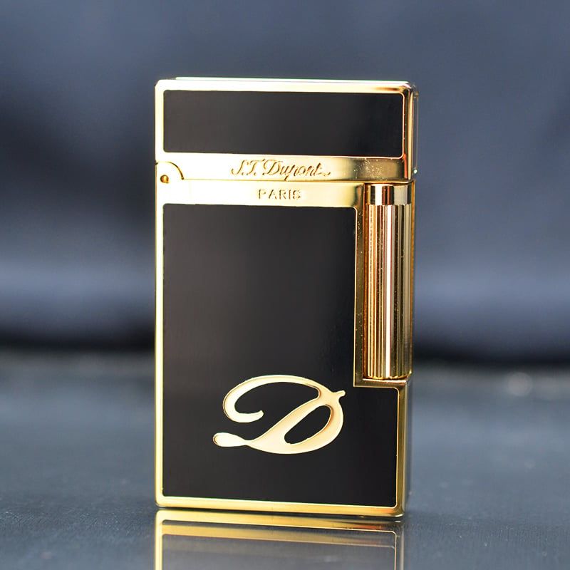 Bật Lửa Dupont Mạ Vàng Sơn Mài Đen Logo Dupont D208