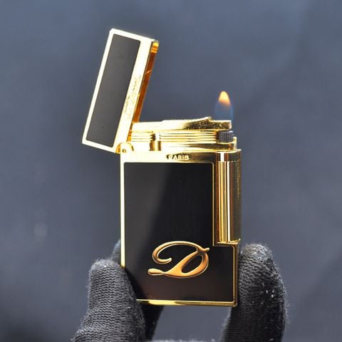 Bật Lửa Dupont Mạ Vàng Sơn Mài Đen Logo Dupont D208
