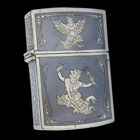 Bật Lửa Bạc Thái Đúc Nguyên Khối SX Thủ Công Thập Niên 1960s BK16