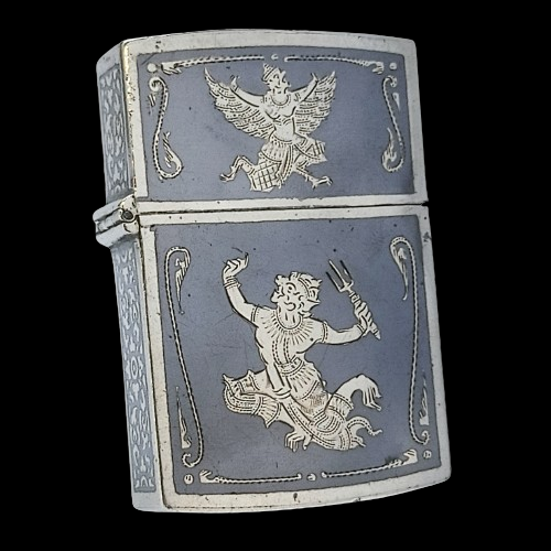 Bật Lửa Bạc Thái Đúc Nguyên Khối SX Thủ Công Thập Niên 1960s BK16