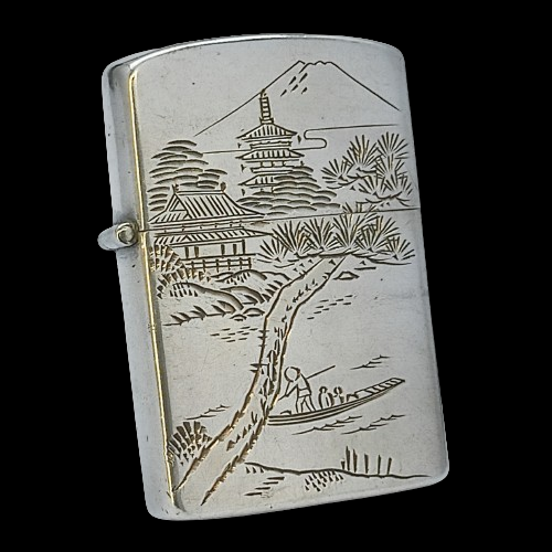 Bật Lửa Bạc Nhật Đúc Nguyên Khối SX Thủ Công Thập Niên 1950s BK17