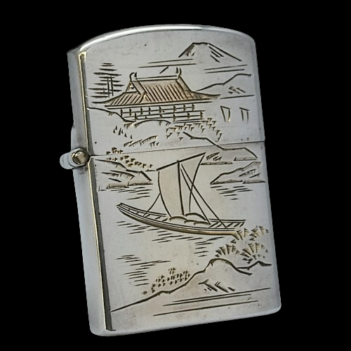 Bật Lửa Bạc Nhật Đúc Nguyên Khối SX Thủ Công Thập Niên 1950s BK19