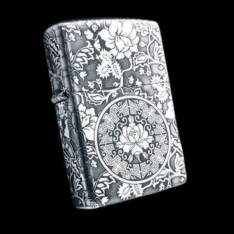 BẬT LỬA ZIPPO BẠC ĐÚC NGUYÊN KHỐI STERLING CHỦ ĐỀ HOA MẪU ĐƠN 4 MẶT ZB43